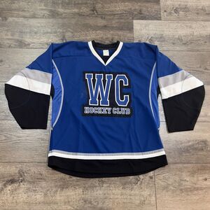 Vintage Athletic Knit WC Hockey Club Blue White Black Hockey Jersey Shirt Large